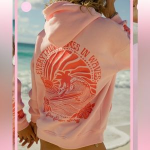 Pink Puff Palm “Everything Comes in Waves" Oversized Hoodie in Pink